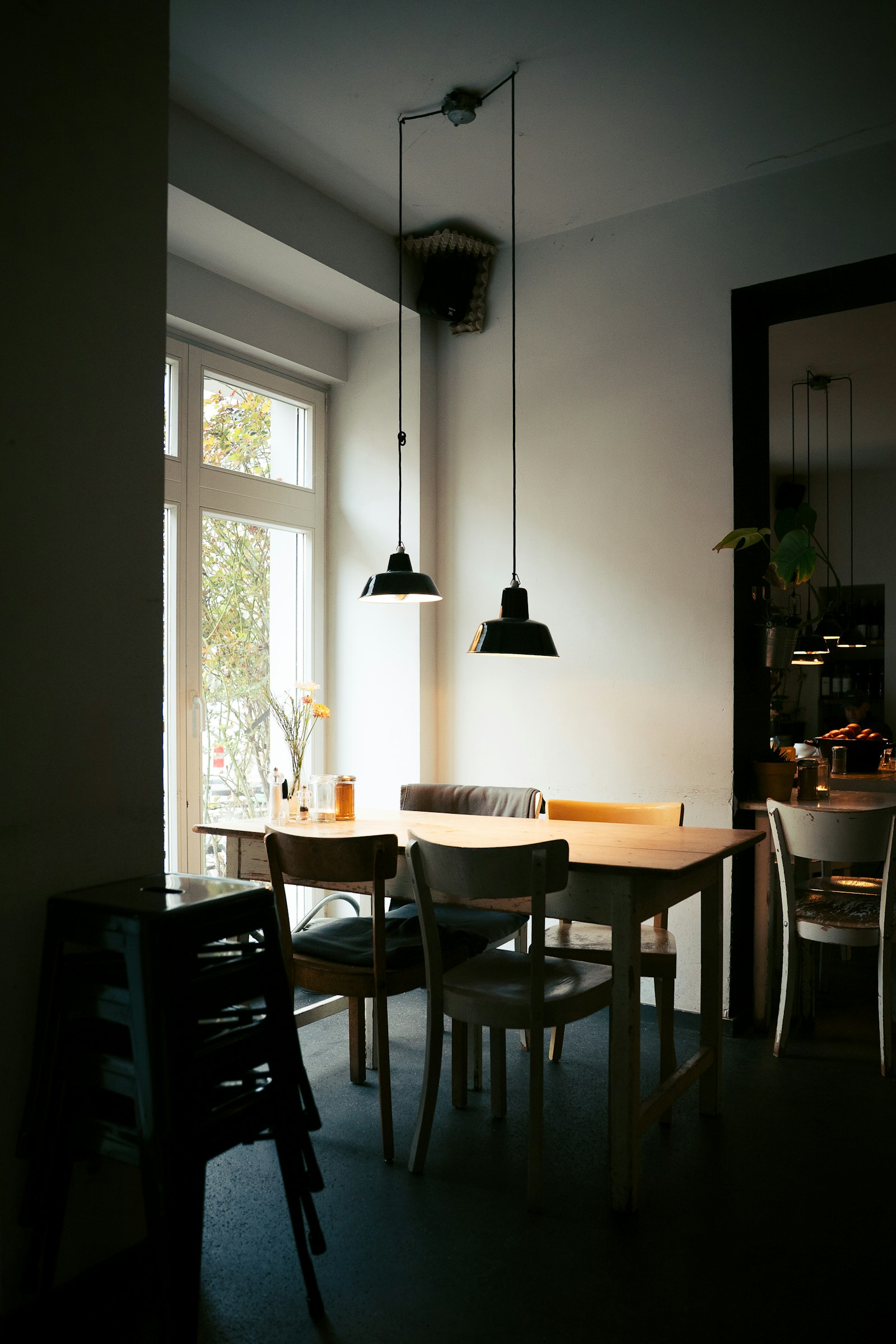 Window light over a banquette